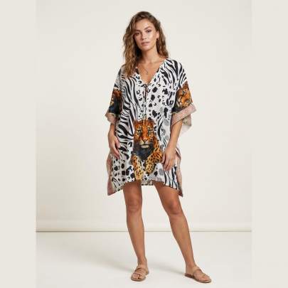 Animal Print Beach Kaftan Free Size – Leopard & Zebra Style Resort Wear | Sun-Rose Fashions