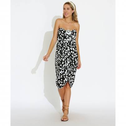 Black Animal Print Pareo with Buckle  No Hairband