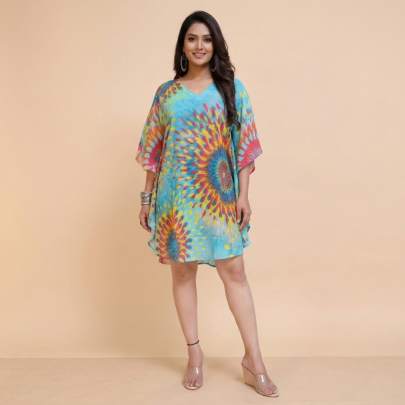 Cotton Tie Dye Kaftan Dress     Beach   Resort Wear  Free Size    Sun Rose Fashions 