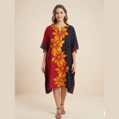 Floral Print Beach Kaftan Dress Free Size – Resort Wear Fashion | Sun-Rose Fashions