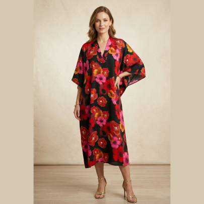 Floral Printed Maxi Kaftan Free Size – Elegant Resort & Beach Wear | Sun-Rose Fashions