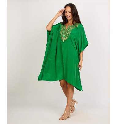 Green Embroidered Short Kaftan