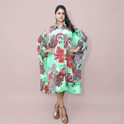 Paisley Print Collar Neck Shirt Style Kaftan Free Size – Resort & Beach Wear | Sun-Rose Fashions