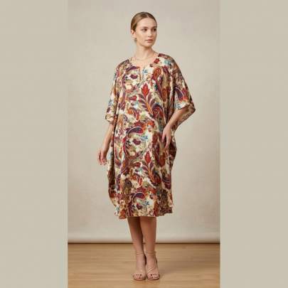 Paisley Print Rayon Kaftan Dress Free Size – Boho Resort Wear | Sun-Rose Fashions