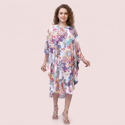 Printed Floral Polyester Kaftan – Boho Beach & Resort Wear Free Size | Sun-Rose Fashions