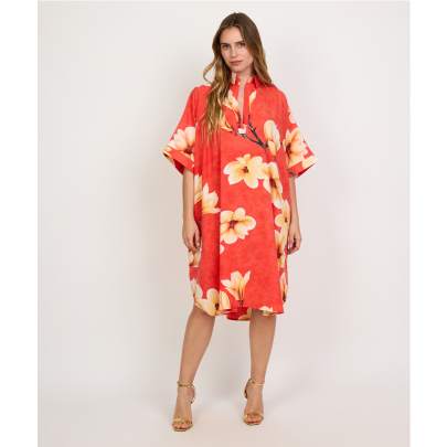 Red Floral Printed Short Beach Kaftan