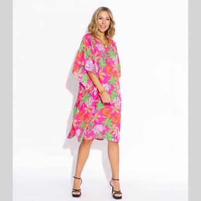 Tropical Leaf Print Polyester Kaftan – One Size Fits All